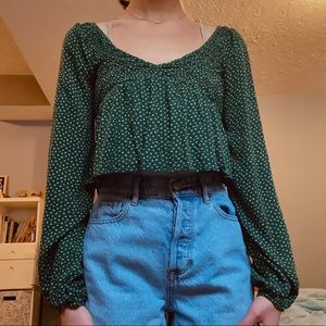 Pac Sun Green and white dainty flower top